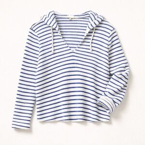 Splendid Ribbed Striped Hoodie XS Supersoft Supima Cotton Modal Knit Blue White